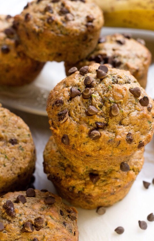 AMAZING Healthy Chocolate Chip Banana Zucchini Vegan, Oil-Free, Muffins!
