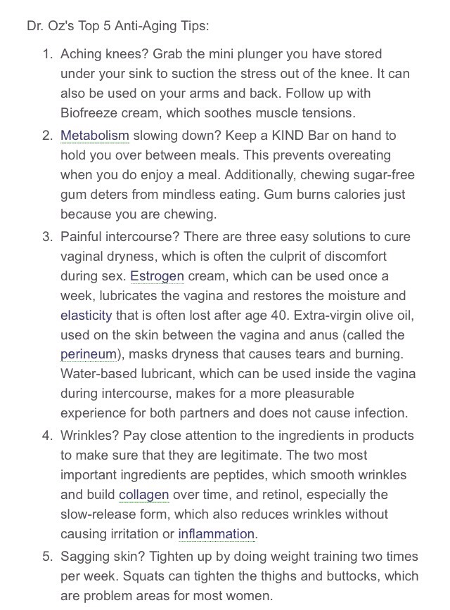Dr. Oz's Top 5 Anti-aging Tips!! ✨👍✨👍
