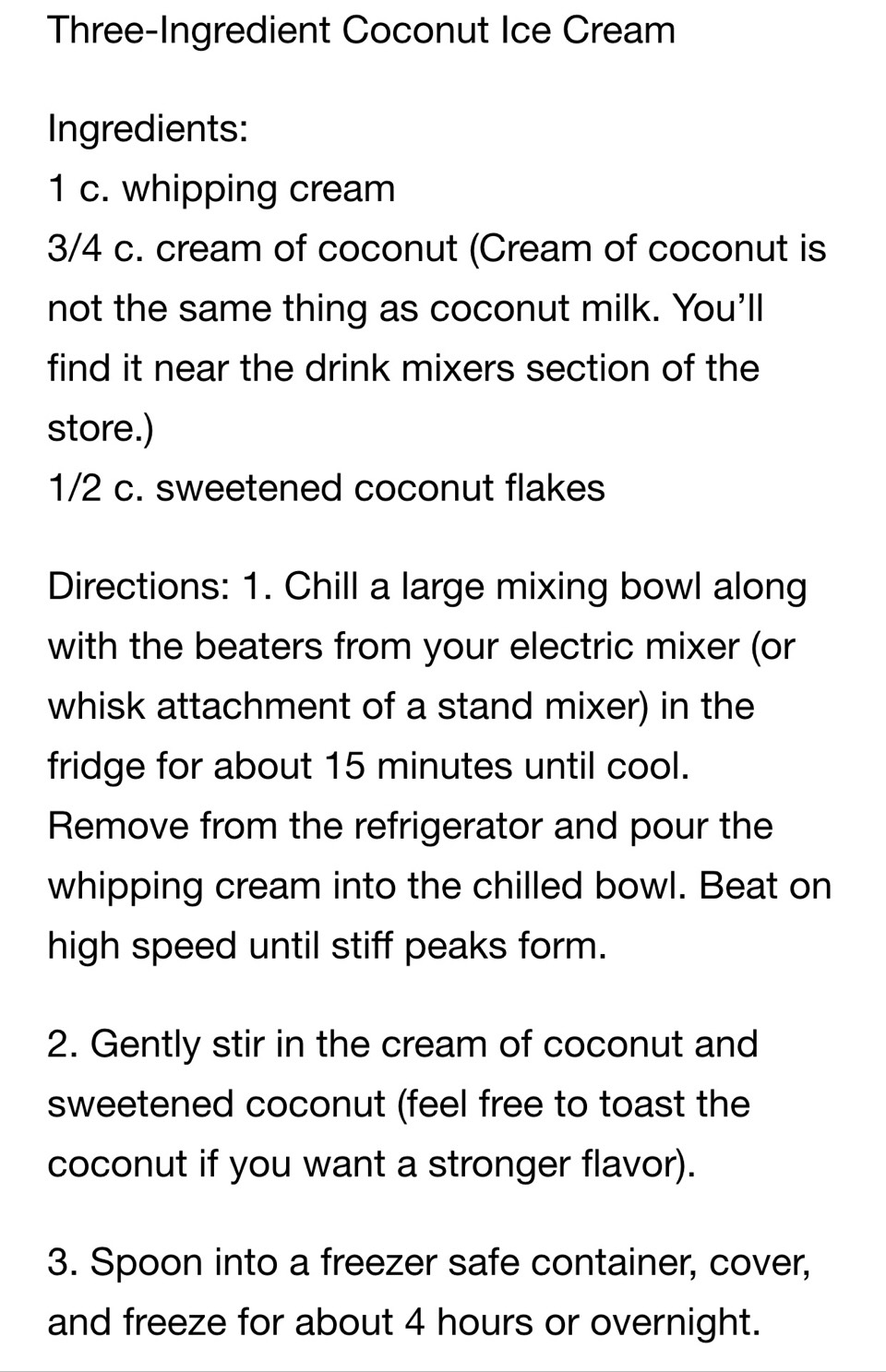 Three Ingredients Coconut Ice cream. 🍨