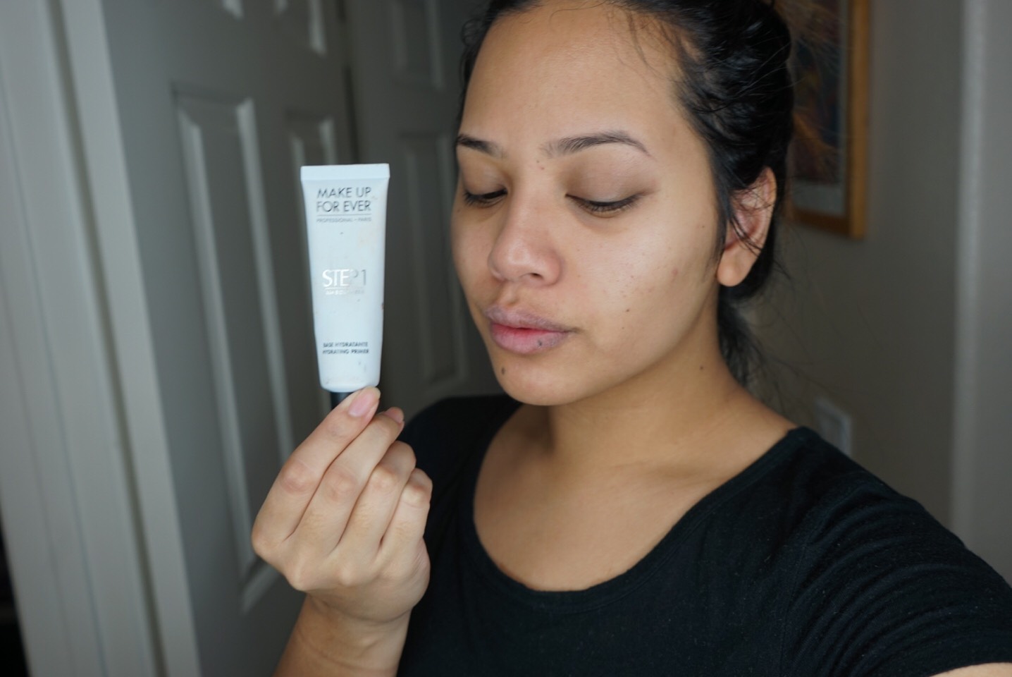 3. Prime. Lastly, prime your face. This is an important step to making sure your face makeup lasts all day & night. Using Makeup Forever Hydrating Primer