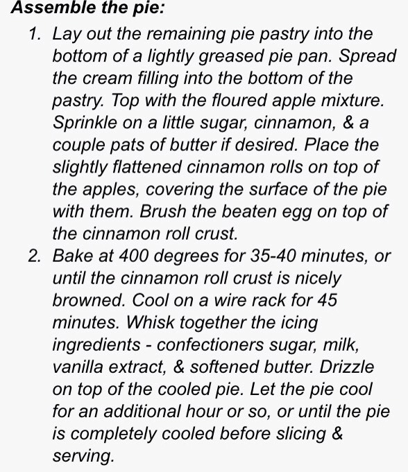 Apple cream pie with a cinnamon roll crust