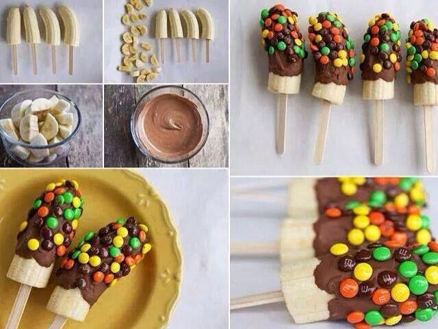 Simple banana dipped choc covered m&ms
