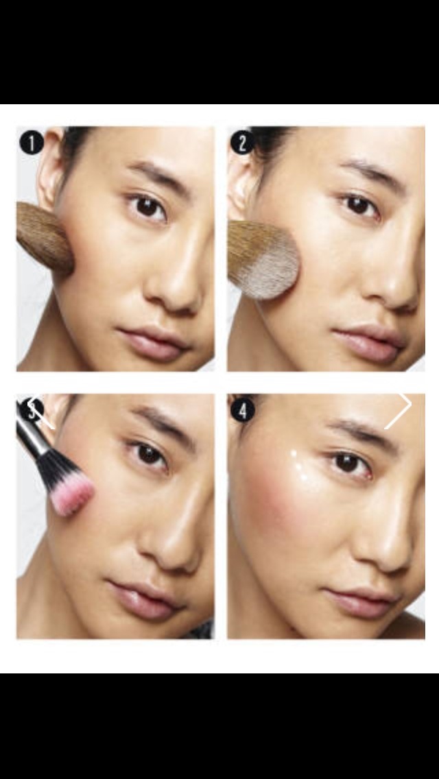 QUICK 
CONTOURING
Step 1: Using the top edge of a large brush, apply powder bronzer (a shade darker than skin tone) below the cheekbone.


Step 2: Use the flat side of the same brush to sweep translucent powder over the bronzer to set.


Step 3: Buff a matte powder blush over the apple of the cheek and along the cheekbone.


Step 4: Dot highlighter, such as Benefit High Beam, along the upper cheekbone and blend for a dewy glow.