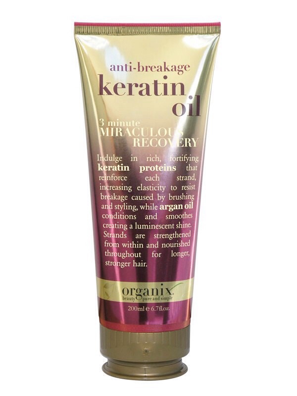 This keratin oil by Organix is amazing. I spray it on damp hair for a smooth shiny finish or use it to tame fly-aways. It strengthens your hair and prevents breakage. 