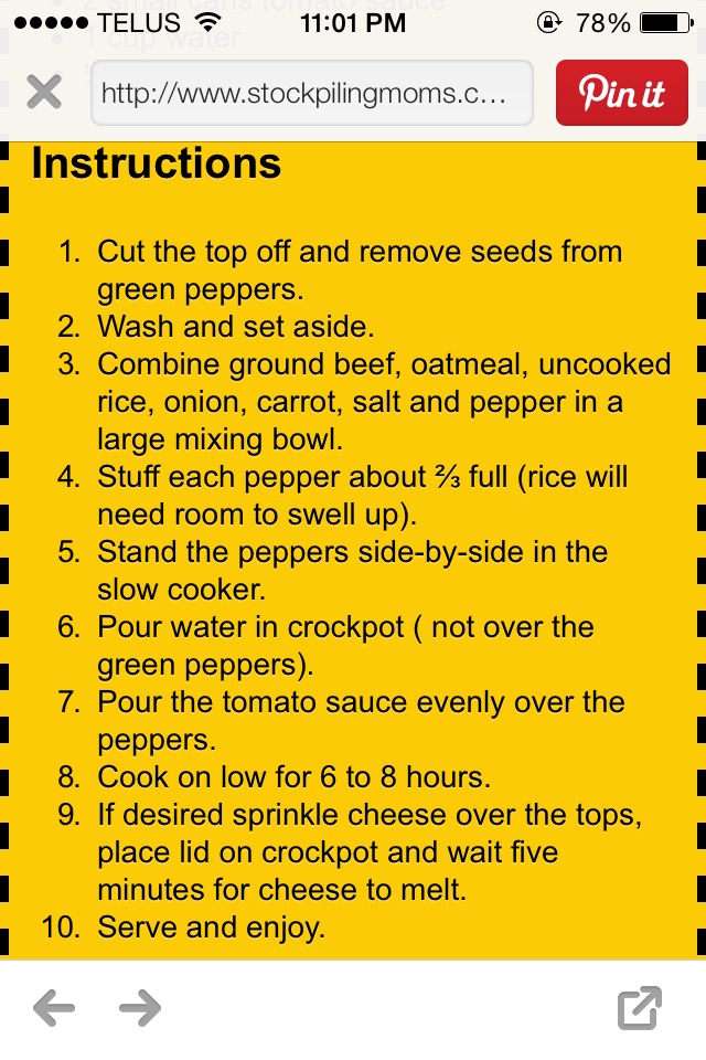 Crock Pot Stuffed Green Peppers
