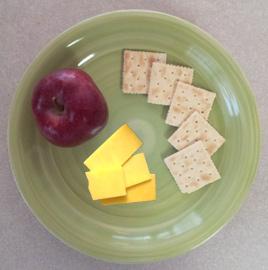 Day 3 Breakfast:
(5) saltine crackers (64 calories)
(1) slice of cheddar cheese
(113 calories)
(1) small apple (55 calories)