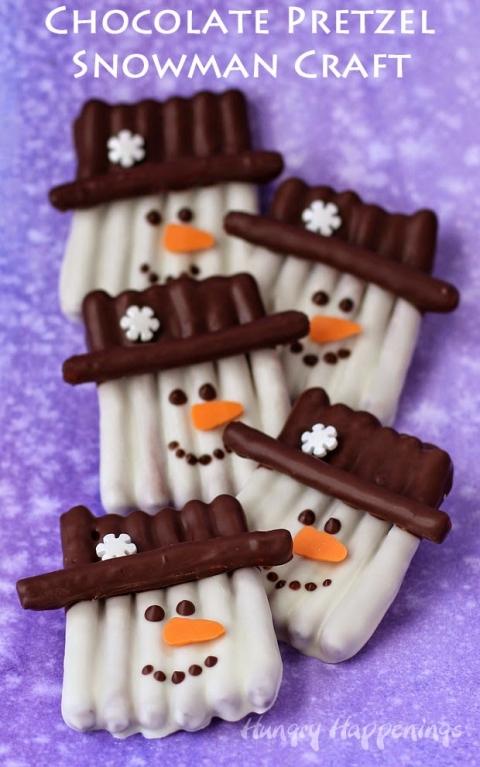 Chocolate Pretzel Snowman Craft 
