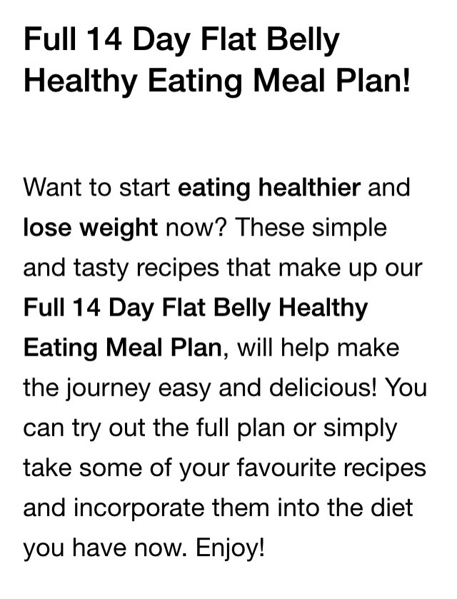 Full 14 Day Flat Belly Healthy Eating Meal Plan!