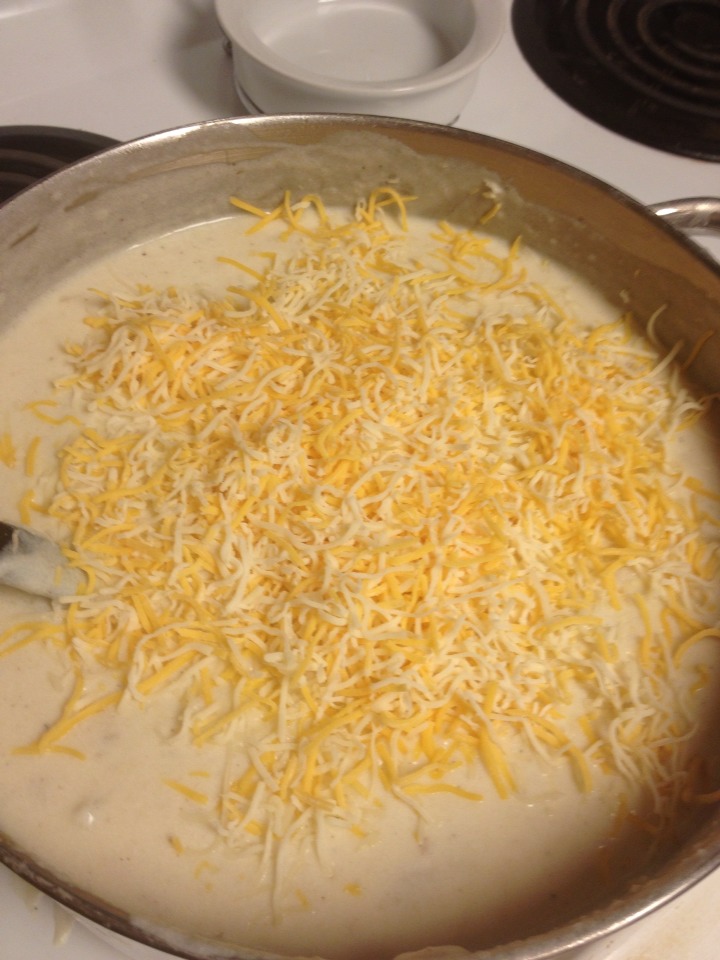 Sprinkle in about a cup of shredded cheese whatever kind your family prefers we used Colby jack add more if its not cheesy enough for you 😉
