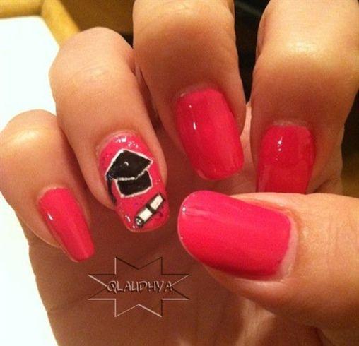 pink nails with graduation cap go to www.nailartgallery.nailsmag.com for tutorial