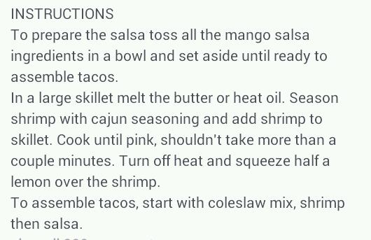 Cajun Shrimp Tacos With Mango Chunks 