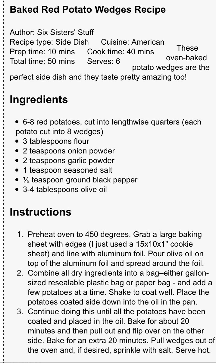 Baked Red Potato Wedges Recipe
