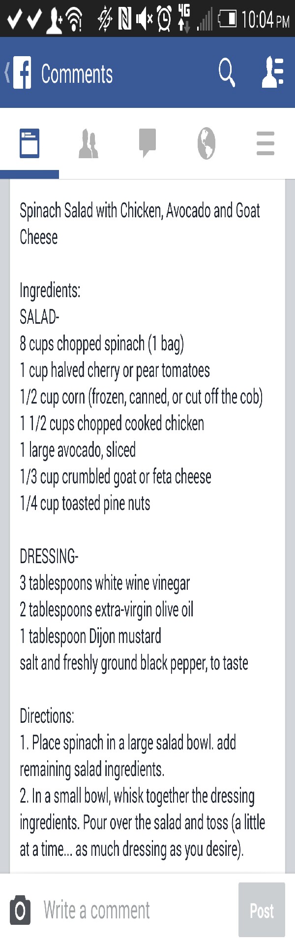 healthy and fit spinach salad, chicken, and goat cheese