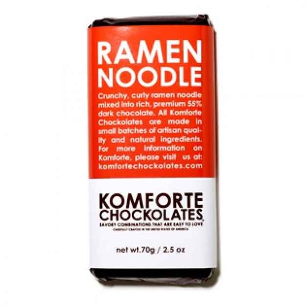 8. Ramen Noodle Chocolate Bar - Not only is there a standard Ramen Noodle Chocolate Bar but also a "Savory Ramen" Chocolate Bar (onion, garlic and soy sauce flavors incorporated). Both by Komforte Chockolates.