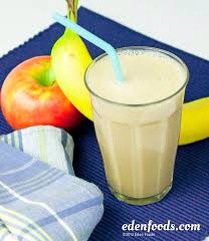 Apple Banana smoothie

1 frozen banana 
1/2 cup orange juice 
1 apple 
1/4 cup milk 
1 cup ice 

Peel and cut up the apple, then combine all the ingredients in a blender until smooth 