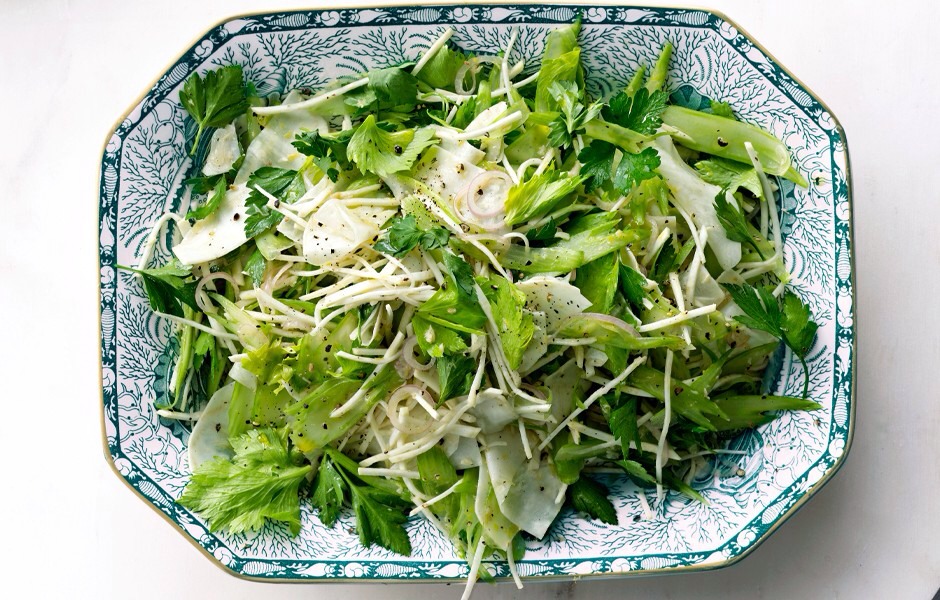 36. Celery Salad: Mix sliced celery and red onion with diced soppressata. Toss with lemon juice and zest, basil, a big splash of olive oil, salt and pepper; shave Parmesan on top.