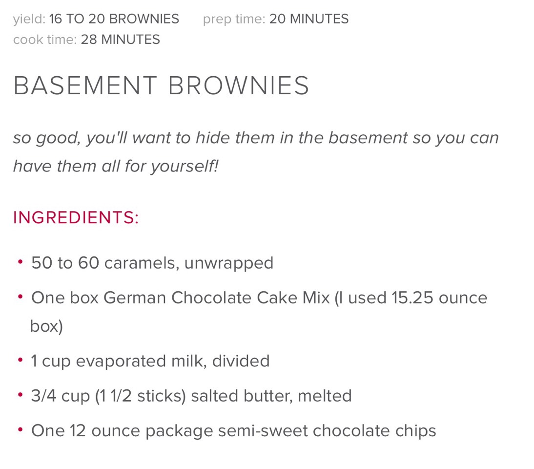 Caramel Filled Basement Brownies. 