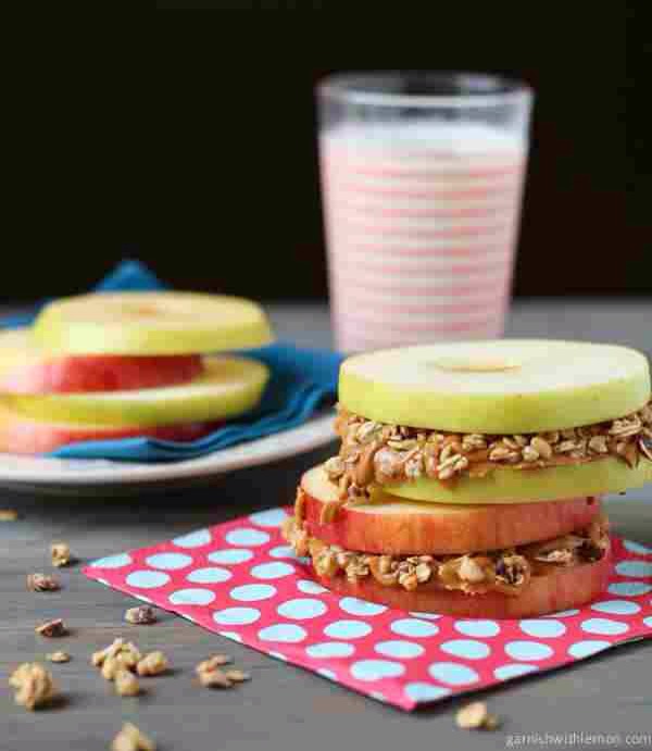 3. Apple Sandwiches with Almond Butter and Granola
