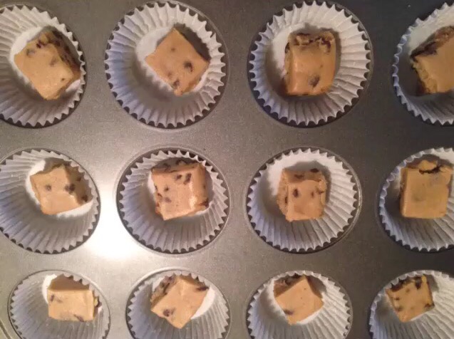 It's easier to use pre-made cookie dough but you can use homemade also. Insert cookie dough into baking cups.  