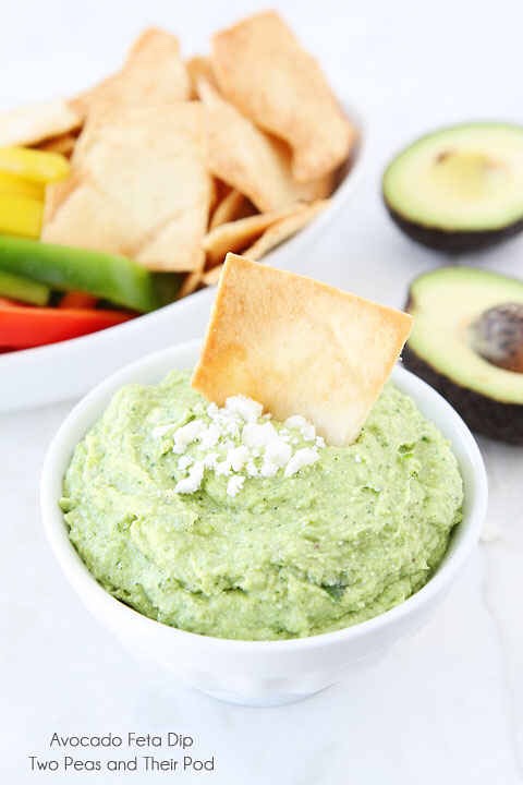 Avocado feta dip!
http://www.twopeasandtheirpod.com/avocado-feta-dip/#_a5y_p=1028180