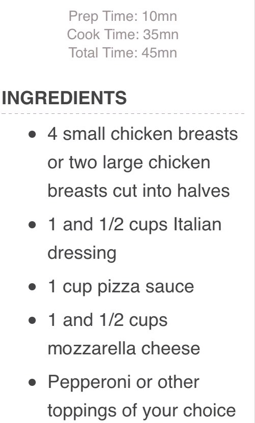 Cheesy pizza chicken 