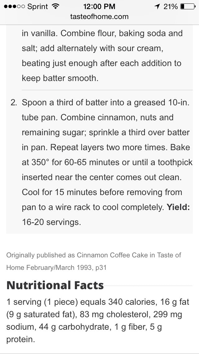 Cinnamon Coffee Cake Recipe