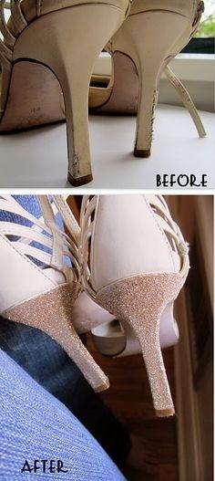 12. Use glitter and glue to repair shoes.
