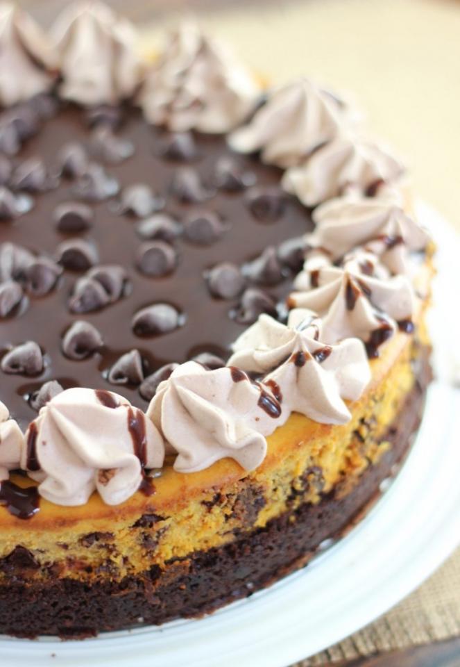 Pumpkin Chocolate Chip Brownie Cheesecake 