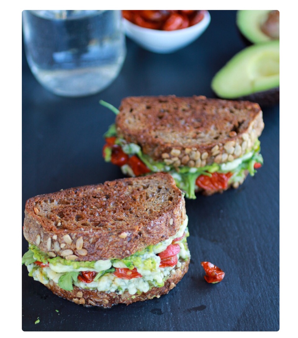 Blue Cheese + Smashed Avocado And Roasted Tomato Grilled Cheese