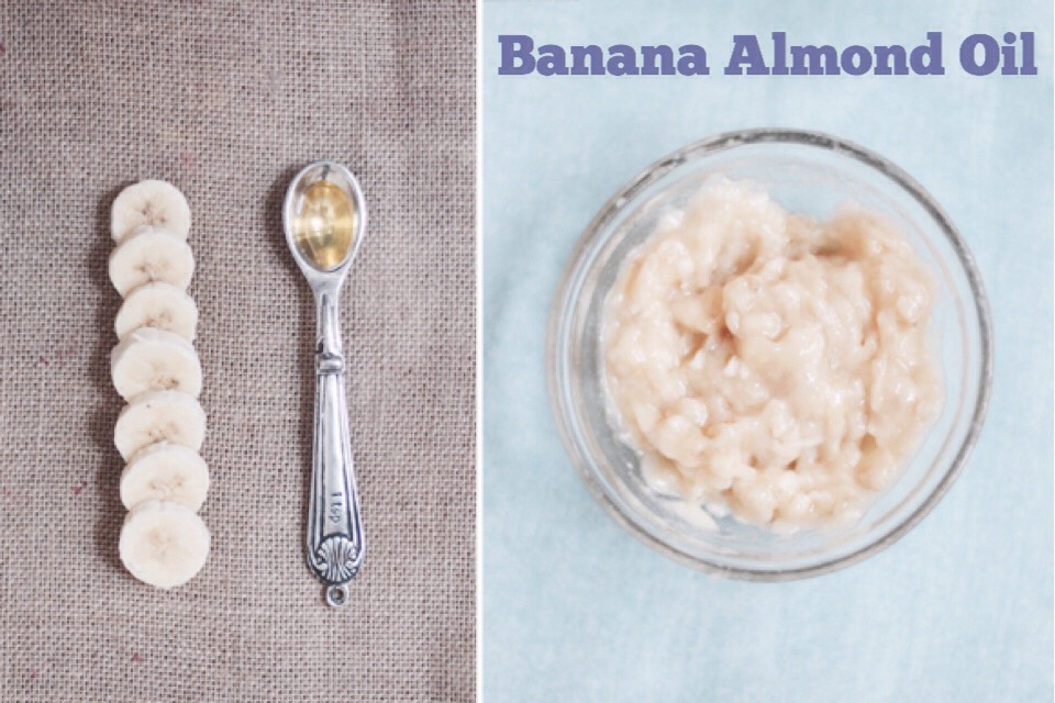 BANANA + ALMOND OIL | The banana softens your hair + protects its natural elasticity, while the almond oil keeps the moisture locked in. You’re left with smooth, soft hair that’s protected from the drying effects of dry, cool weather.

INGREDIENTS | 
(+) 1 medium banana 
(+) 1 tsp almond oil 

INSTRUCTIONS | Mash up your banana, add in the almond oil, + mix well. Massage into your hair, concentrating on your ends, + let sit for about 30 minutes. Wash + condition your hair as usual.
