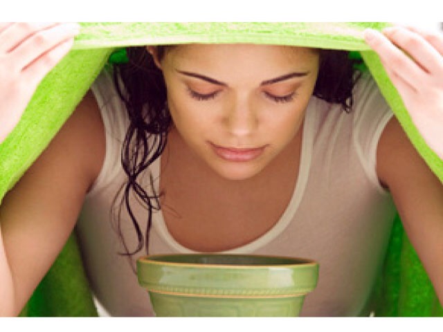 Steam
4 cups water-4 mint tea bags or handful of crushed mint leaves
Boil the water and add mint leaves. Put a towel on top of u as shown in pic. Sit there for about 10 mins 