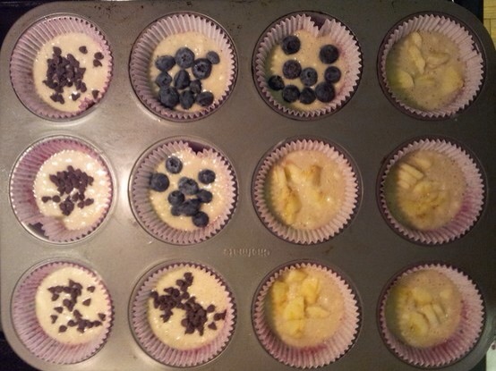 Pancake mix but in muffin cups chocolate chip and banana