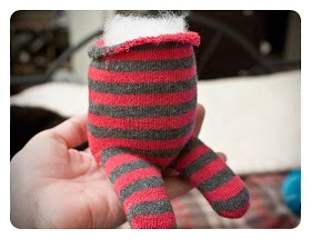 4. You're now ready to flip everything right side out and begin stuffing! He's starting to come together :) Stuff the head, body, and arms.
