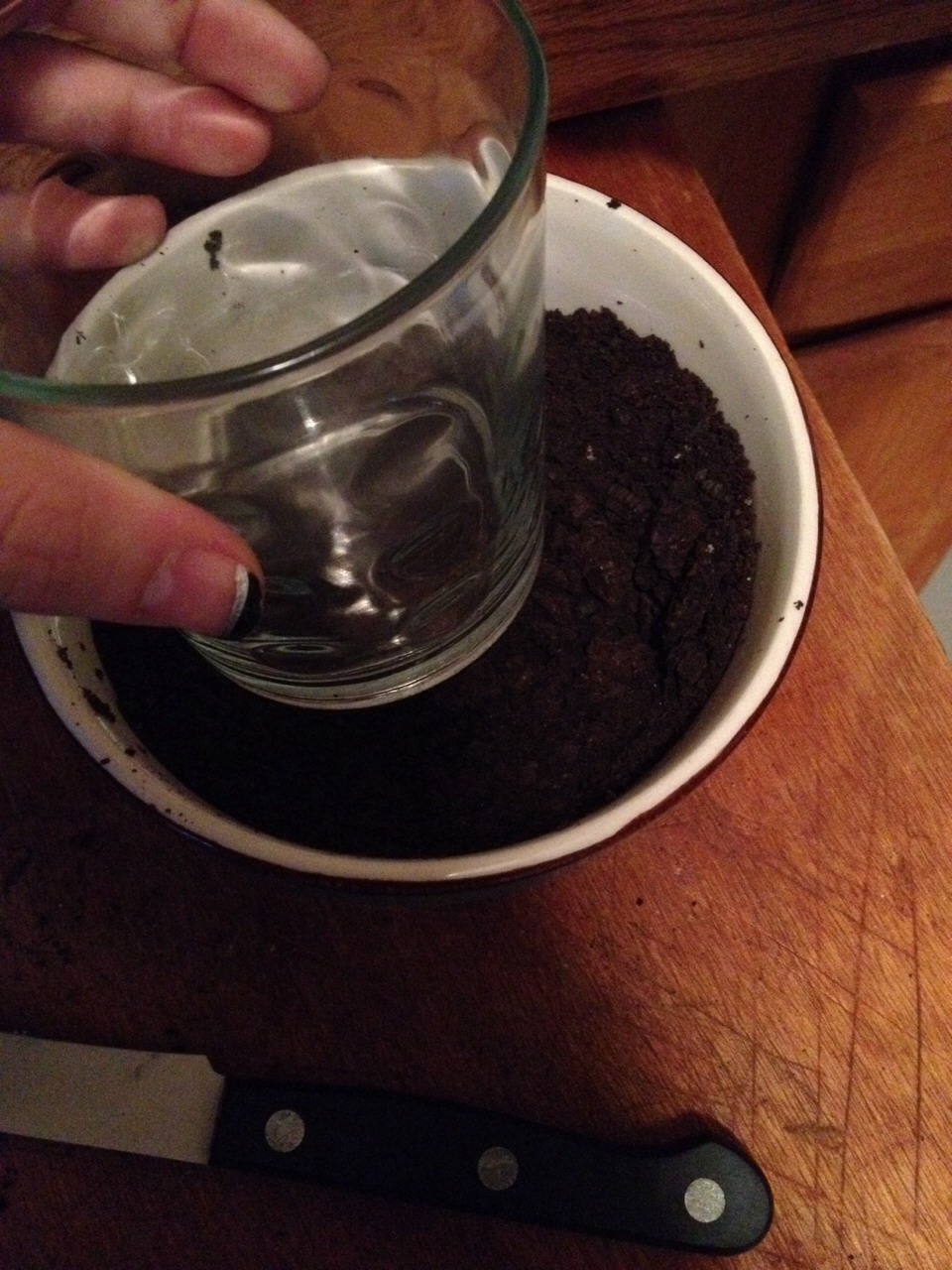 Crush the Oreos. 
(I used a cup to crush them) 