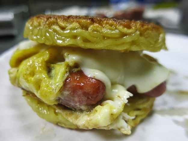 4. Ramen Breakfast Sandwich. Mashup fanatic and Original Ramen Burger creator, Keizo Shimamoto, thought up this egg, cheese and sausage Ramen hangover cure.
