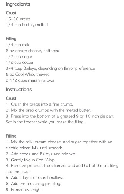 Baileys hot chocolate ice cream pie