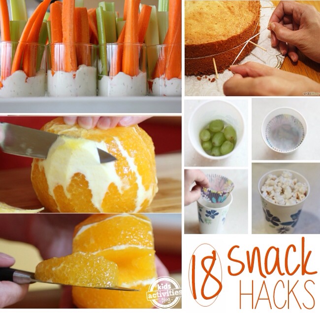 Veggie cups with dip

Divide snacks in a cup using cupcake liners

Cut through cake perfectly using toothpicks and dental floss

Orange segments

