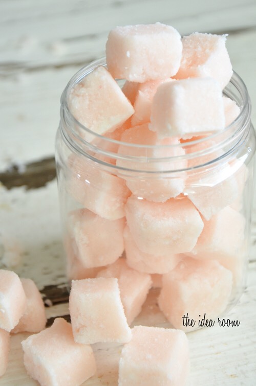5.  Let cubes harden by popping them into the freezer for at least 30 minutes.  Then pop them out of the mold and cut them into fourths depending on the size you would like them to be.