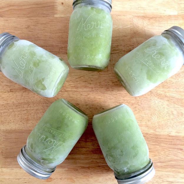 Blend a week’s worth of smoothies at once, then freeze them in to-go containers and thaw them in the fridge the night before.