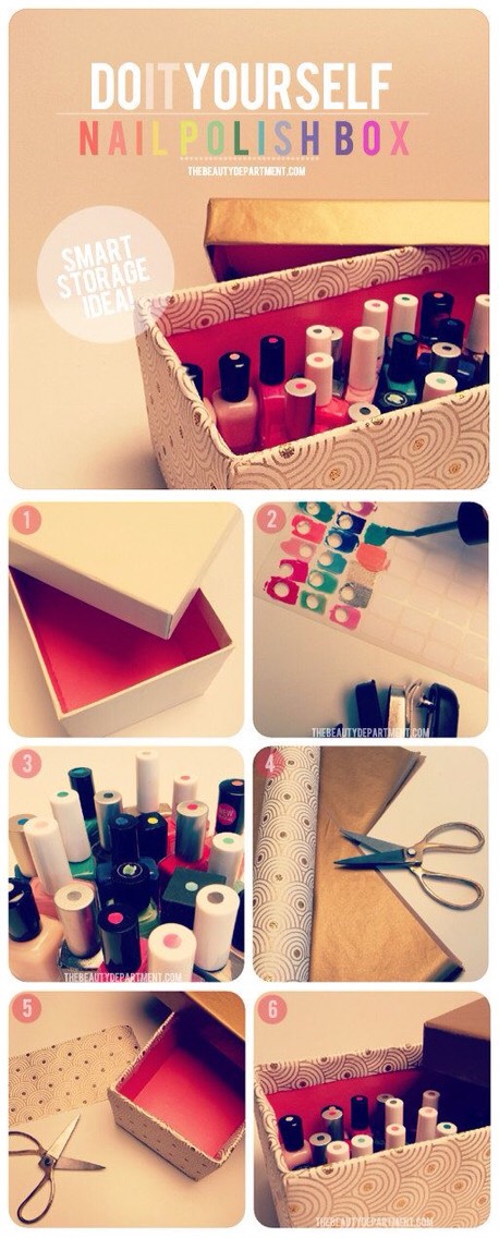 Make your own nail polish container with an old box and more scrapbooking paper! So clever!