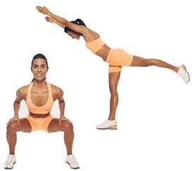 squat with kickback : 50 rest for 15 seconds and then other 50