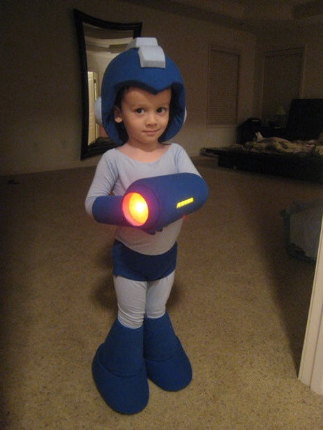 She used my sons existing clothing as a template. I had requested that she make these fit tight to replicate the Mega Man look as close as possible. Anyways, she created the three pieces needed, shirt, pants, and underwear that went on top.