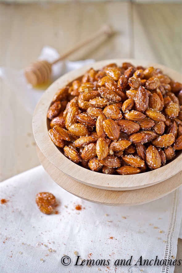 Spicy and Sweet, Honey Roasted Almonds: http://lemonsandanchovies.com/2012/04/spicy-honey-roasted-almonds/