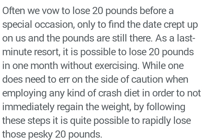 GET RID OFF PESKY 20 POUNDS OF FAT IN JUST ONE MONTH WITOUT NE EXERCISE