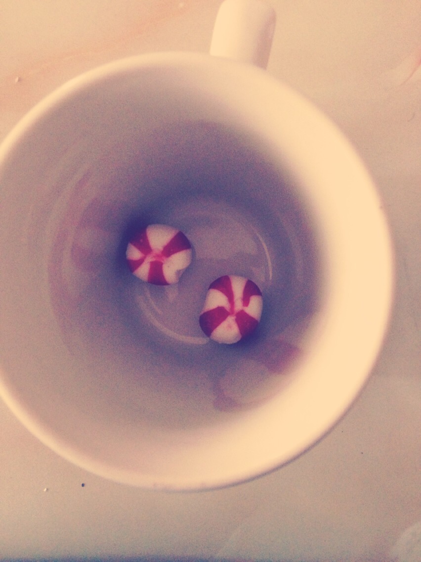 Place two or more soft peppermints in a mug of your choice.