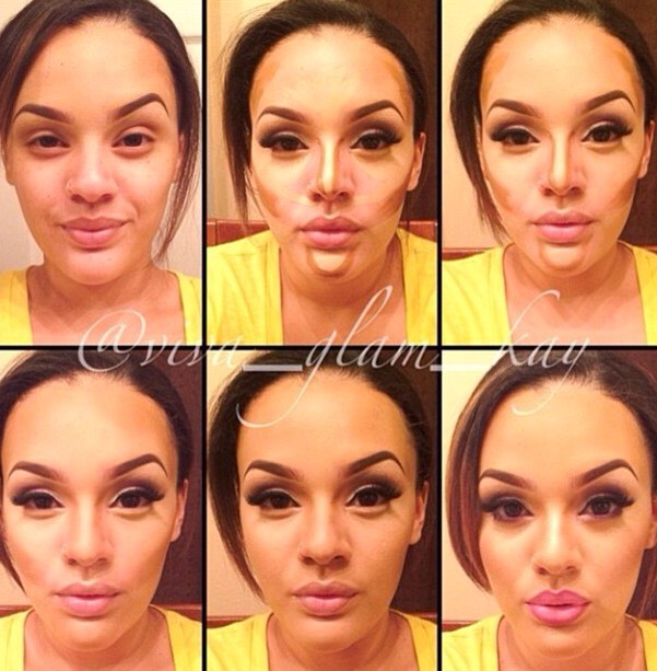 the darker shades where normally your face has shadow when you put a light in front of it. After doing the drawing, take a brush and start blending the foundation in with a circular motion.