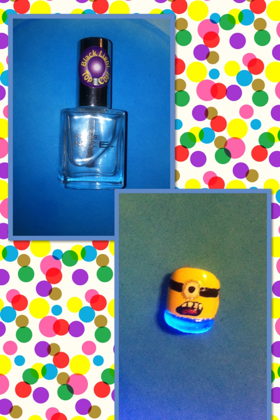 - I use clear black light polish from Pure Ice and put only on the blue