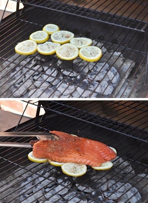 34. Cook Fish On Lemons
Because fish sticks and falls apart so easily on a grill, this is the best way to cook it! Not only does the fish soak up the citrus flavor of the lemons, but it keeps your fish in one piece and makes clean up really easy.