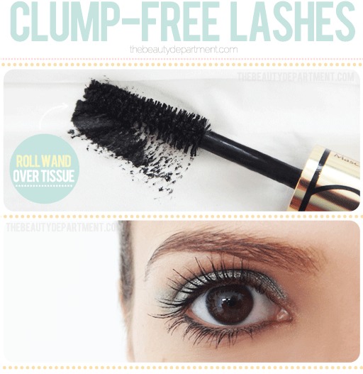 26. Clump-Free Lashes
It may seem like a waste, but if you want clump-free lashes (so hard to achieve, right?!) , you have to wipe your mascara wand off on a tissue before each application. This way you can apply several coats seamlessly.