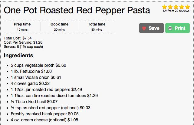 One Pot Roasted Red Pepper Pasta - So Good.. And Cheap!!